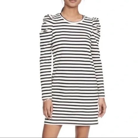 REBECCA MINKOFF Talia Puff Sleeve Black & White Dress Sz XS - Picture 3 of 11